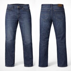 Lee Extreme Motion Jeans MIDMOOR Mens 36x29 Regular Straight Taper Dark Stretch